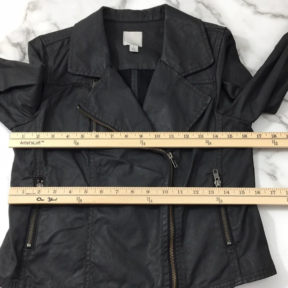 Halogen Black Front Zip‎ Cotton Biker Moto Jacket - Picture 7 of 14